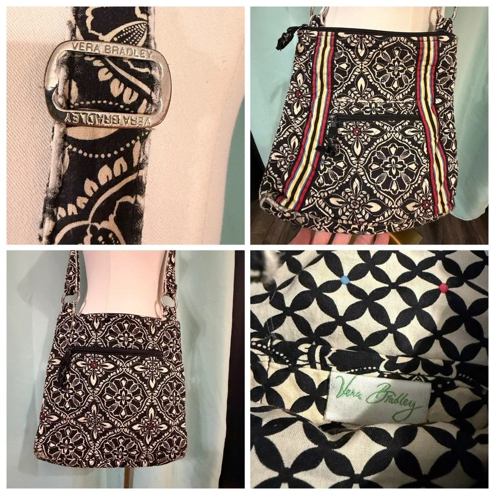 Vera Bradley Night and Day Hipster Crossbody Bag Black White Floral One Size
